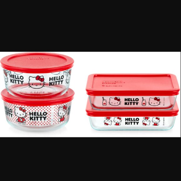 Hello Kitty Other - Hello Kitty x Pyrex Glass Kitchen Food Storage Meal Prep Containers 8 piece set